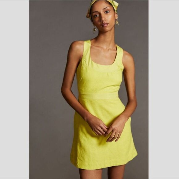 Anthropologie Yellow Green Sundress Sleeveless Square Neck - Picture 4 of 9